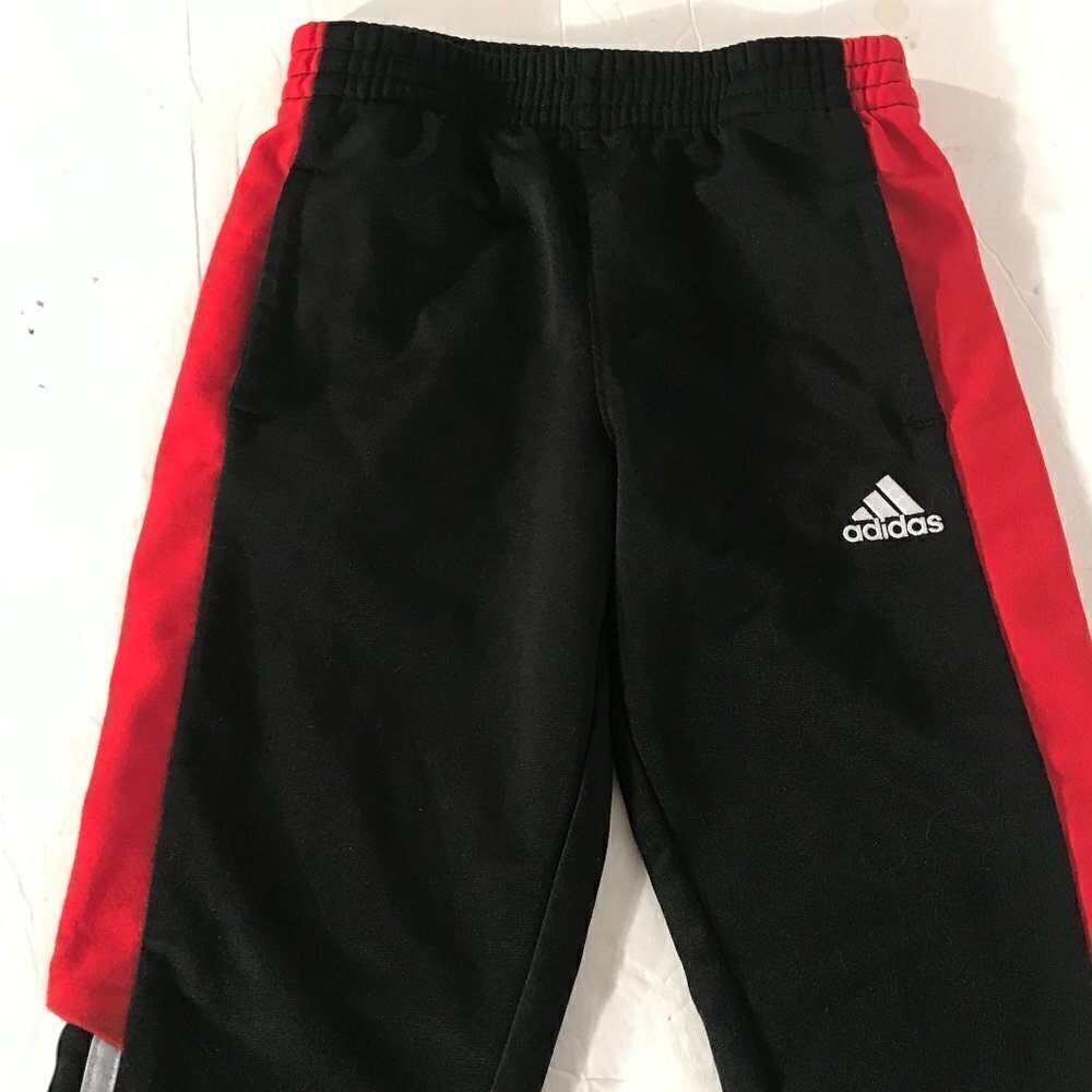 ADIDAS Kids Boys Black Red Stripe Running Runner Track Workout Sweatpants Pants - Picture 3 of 7